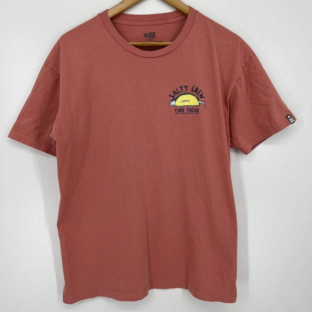 Salty Crew Mens Fish Tacos Graphic T-Shirt Clay Red Large Premium Cotton Tee